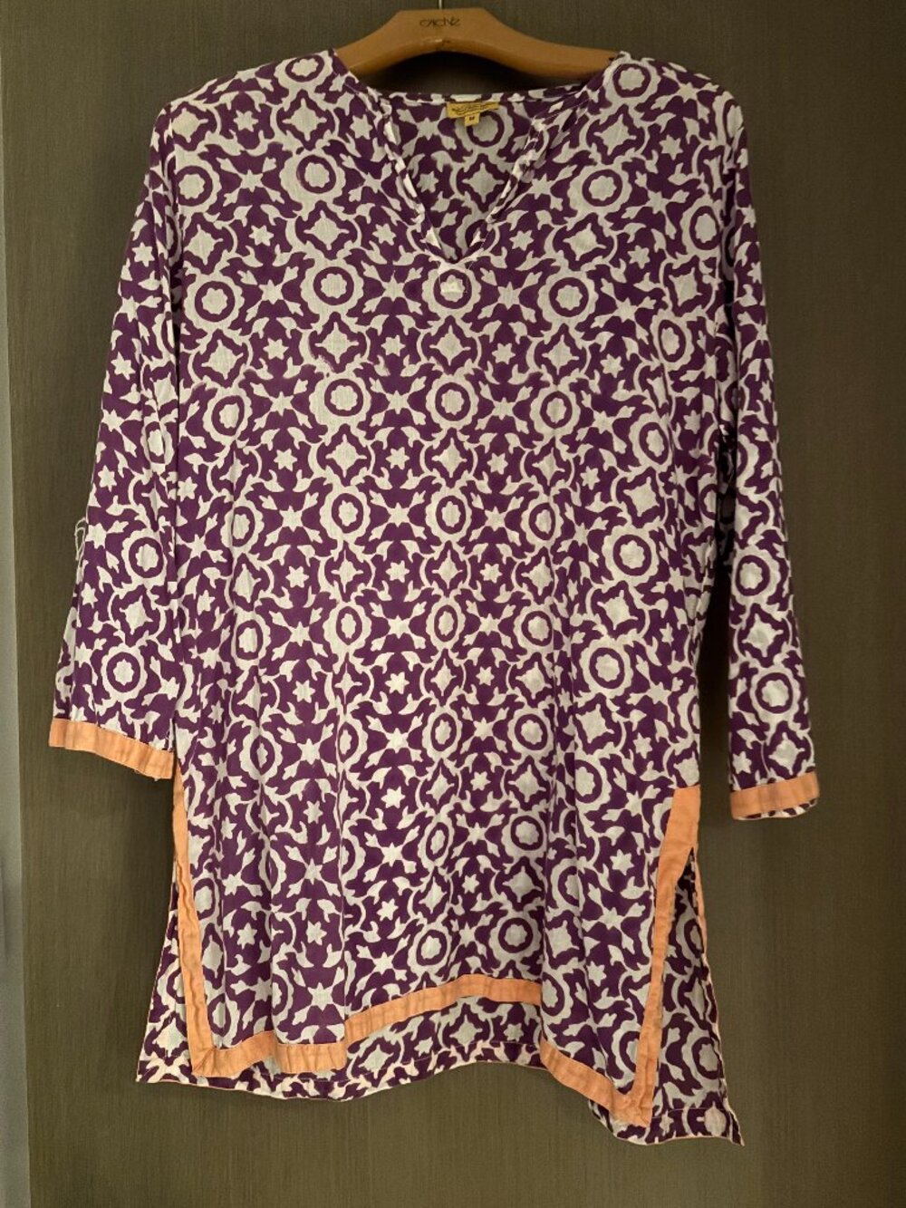 Roller Rabbit Purple Print Tunic Dress Cover-Up - Medium